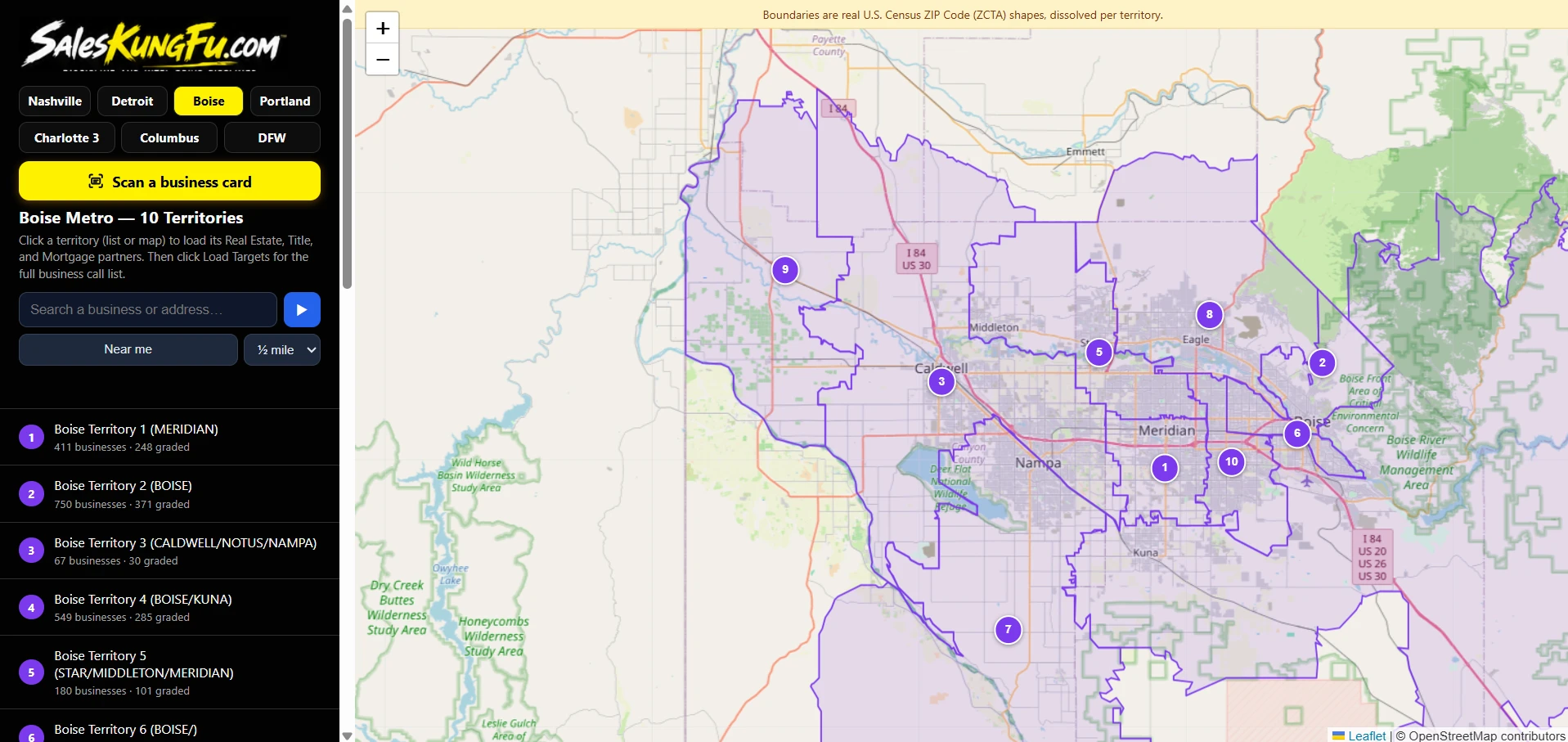 Actual SalesKungFu Boise territory map