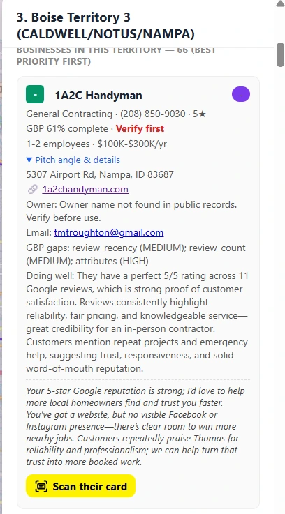 Actual SalesKungFu prospect intelligence record and tailored pitch angle